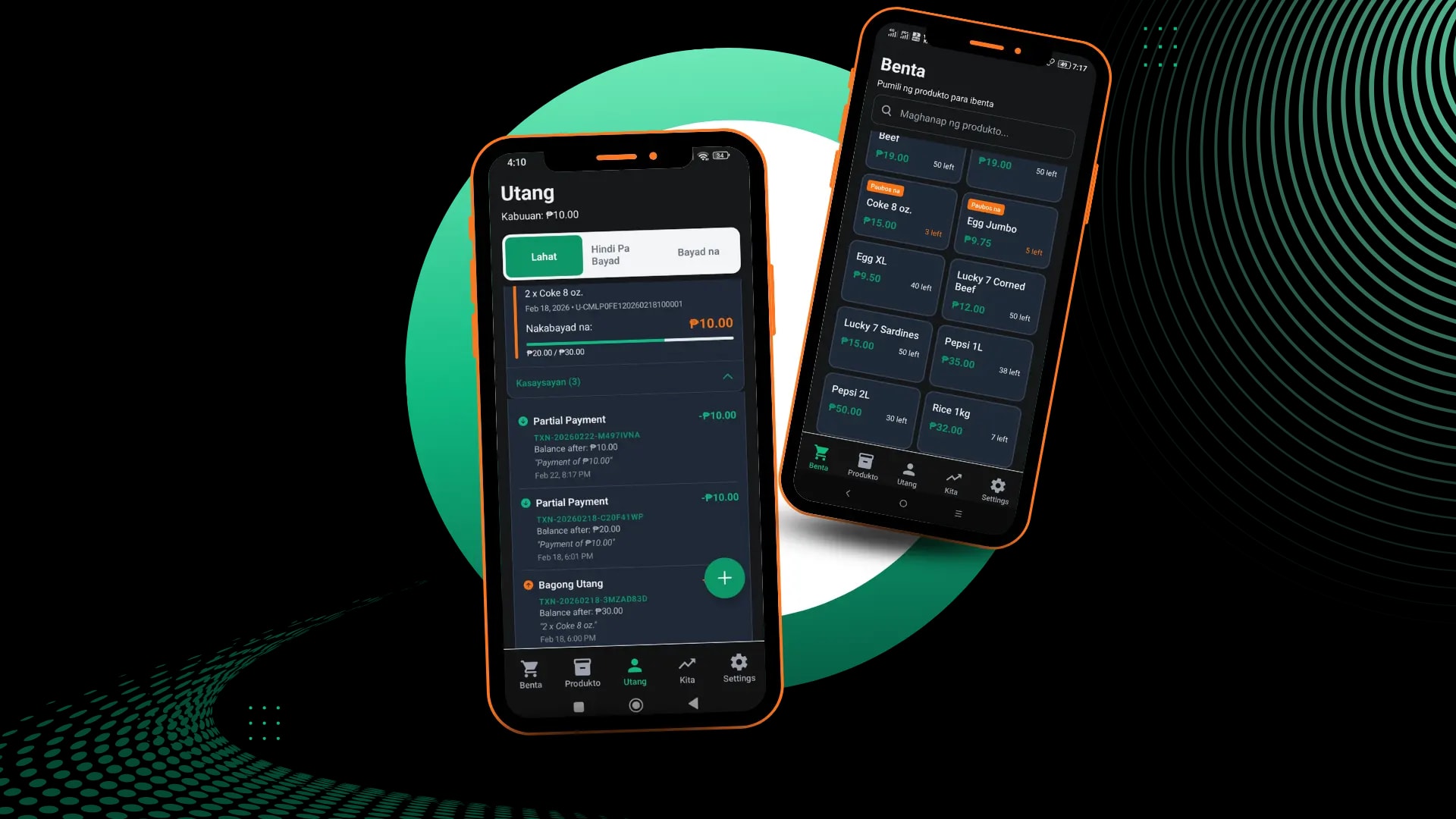 SukliPH app interface showing sales recording features